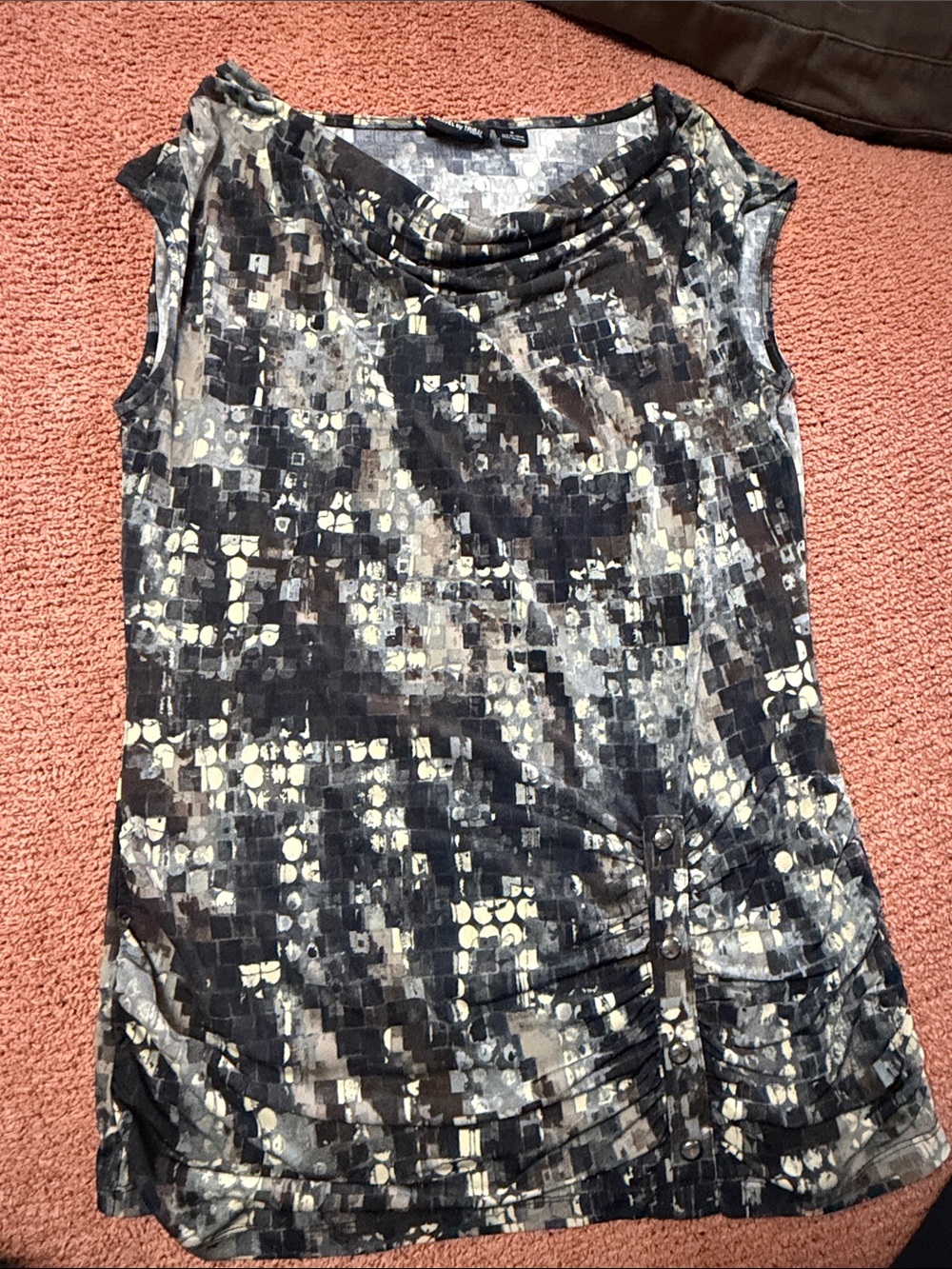 Tribal Black & Cream Abstract Cowl-Neck Tank